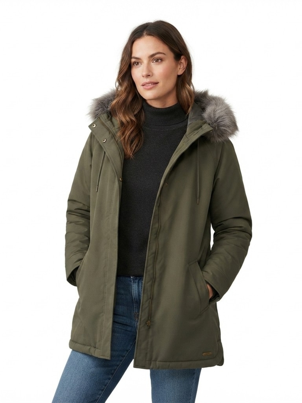 Old Navy - Olive Green Faux Fur Trim Winter Coat